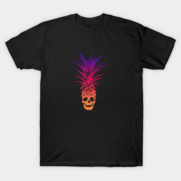 Pineapple Skull Rainbow Gradient Tropical Skeleton T-Shirt by MOP tees